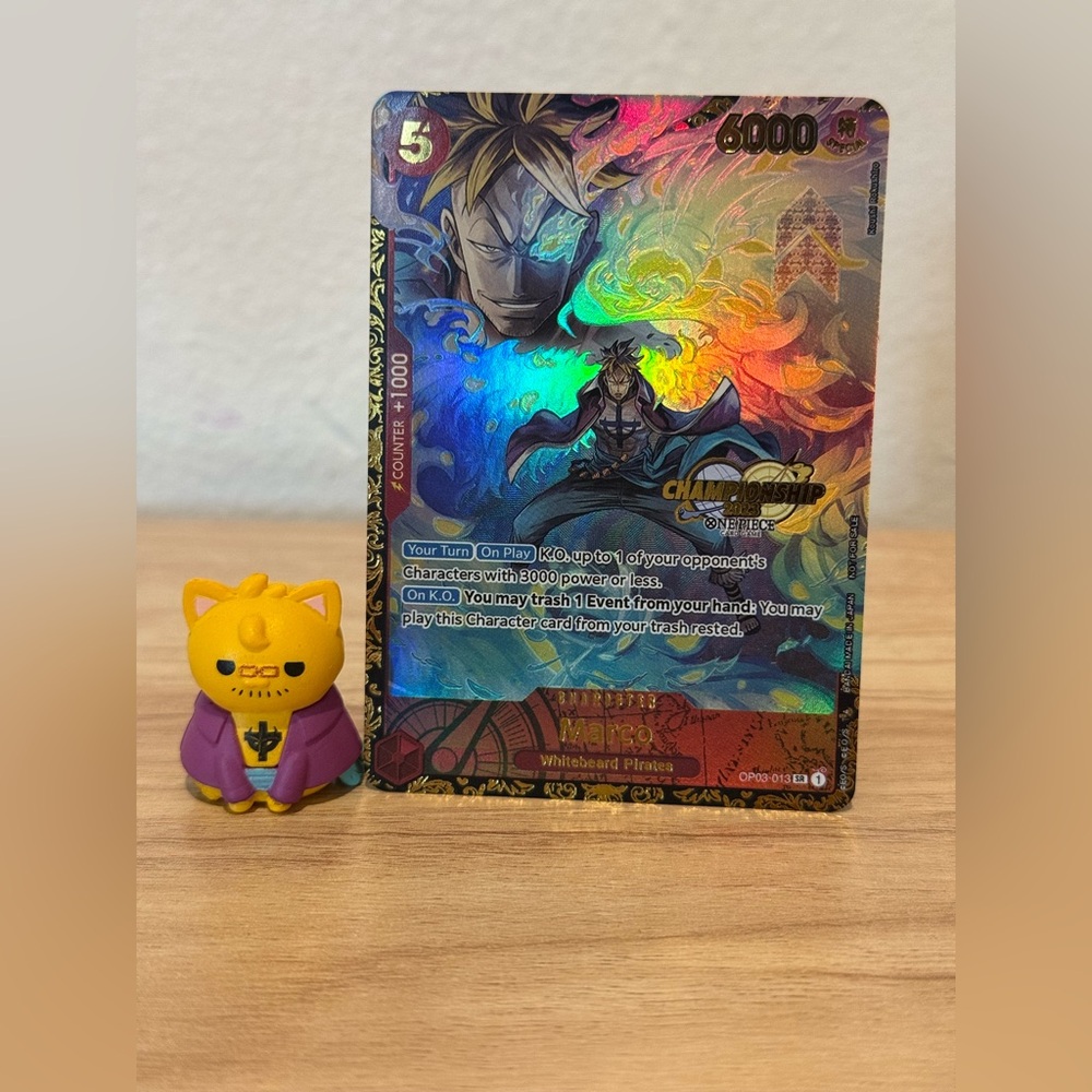 marco the phoenix One Piece anime proxy Card with Cat Figurine